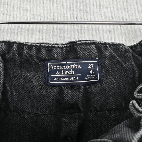 ABERCROMBIE & FITCH Mom Jeans Womens 27 4 Black High Rise Paperbag Tapered Raw - Picture 8 of 14